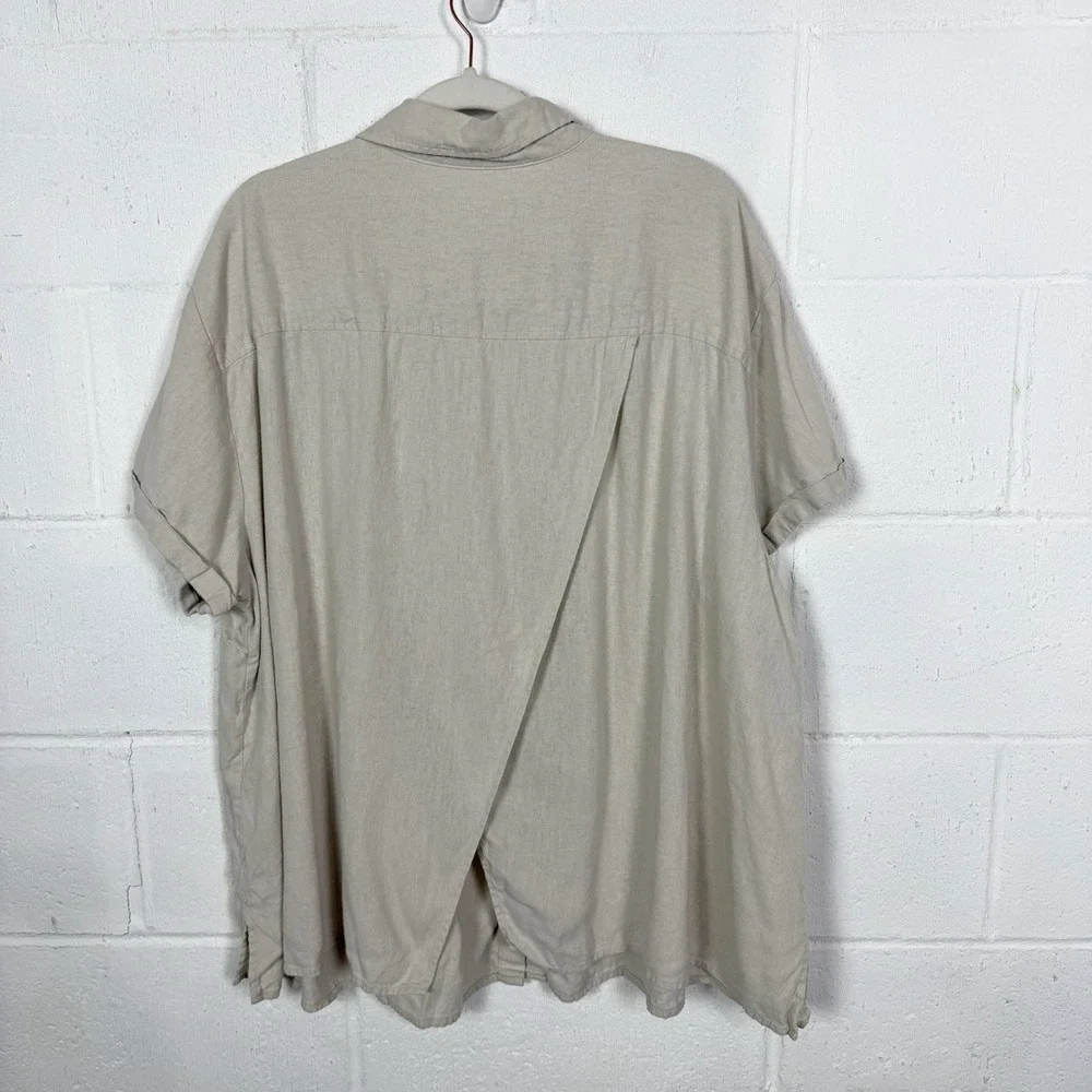 Ava & Viv Button Up Top Plus SZ 3X Linen Blend Wrap-Back Neutral Beach Coastal - Picture 7 of 12